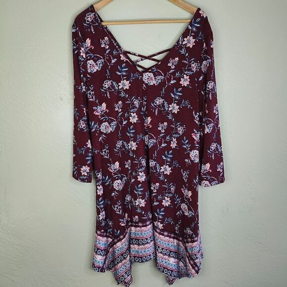 Floral Bohemian 3/4 Sleeves Tunic Mini Dress - Picture 3 of 10